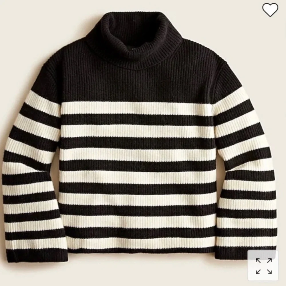 J. Crew Wool and Cashmere Relaxed Turtleneck Black and White Striped - Picture 1 of 6